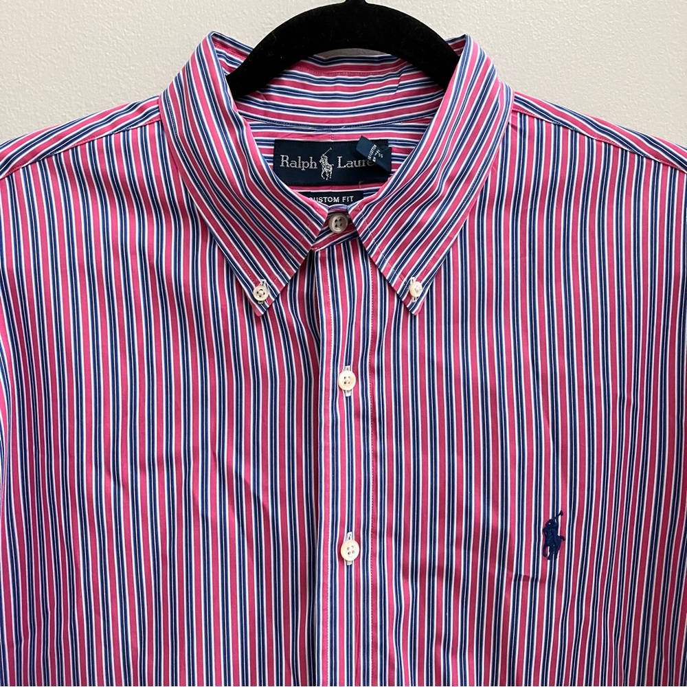 Ralph Lauren Striped Button Down Shirt Men’s Size 17 1/2 | XL Pink Blue Cotton